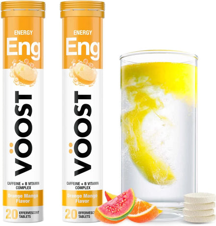 VOOST, Energy, Vitamin B12, Caffeine, Energy Drink Supplement with Vitamin B Complex, Effervescent Vitamin Drink Tablet, No Sugar + Low Calorie Vitamin Blend, Orange Mango Flavor, 40 Count
