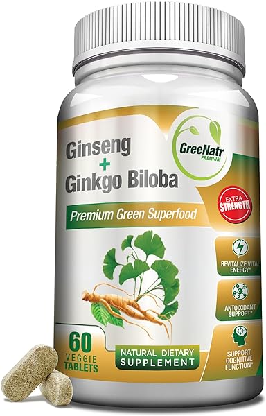 Panax Ginseng and Ginkgo Biloba. Traditional Energy Booster and Brain Sharpener. Unique Twin Supplement with Korean Red Ginseng Root and Ginko Biloba Leaf Extract - 60 Tablets (1 Bottle) in Pakistan in Pakistan