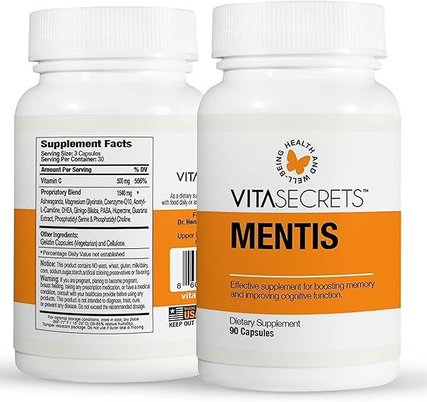 Mentis Memory & Cognition Support Supplement - Concentration, Clarity, Cognitive Enhancement - Vitamins B6, B12, Ashwaganda, Gingko Biloba| Gluten and GMO Free, 90 Capsules in Pakistan