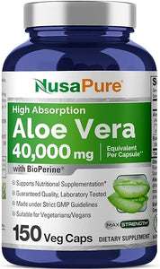 NusaPure Aloe Vera 40,000mg Per Veggie Caps - 150 Count - Aloe Vera Gel Supplement - Extract 200:1, Vegetarian, Gluten Free, Non-GMO, Bioperine in Pakistan