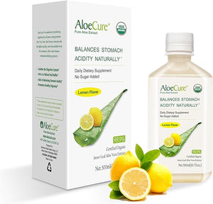 AloeCure USDA Organic Aloe Vera Juice Lemon Flavor - Made Within 12 Hours of Harvest - Natural Stomach Acid Buffer to Support Digestive Comfort, Immune System, and Balanced Stomach Acidity - 1x500ml in Pakistan