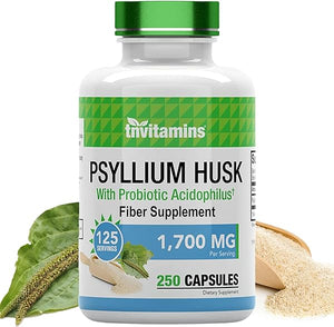 Psyllium Husk Capsules | 1700 MG - 250 Capsules | with Probiotic Acidophilus | Extra Strength Soluble & Dietary Fiber Supplement | Supports Digestive Health in Pakistan