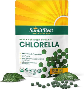 Sunlit Best USDA Organic Premium Chlorella Tablets 1000 Tabs | 100% Pure Chlorella Superfood Supplement High in Protein, Chlorophyll, Vitamins, & Minerals | Supports Good Health, Wellbeing in Pakistan