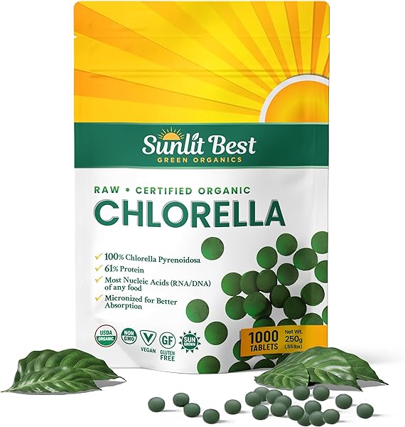 Sunlit Best USDA Organic Premium Chlorella Tablets 1000 Tabs | 100% Pure Chlorella Superfood Supplement High in Protein, Chlorophyll, Vitamins, & Minerals | Supports Good Health, Wellbeing in Pakistan in Pakistan