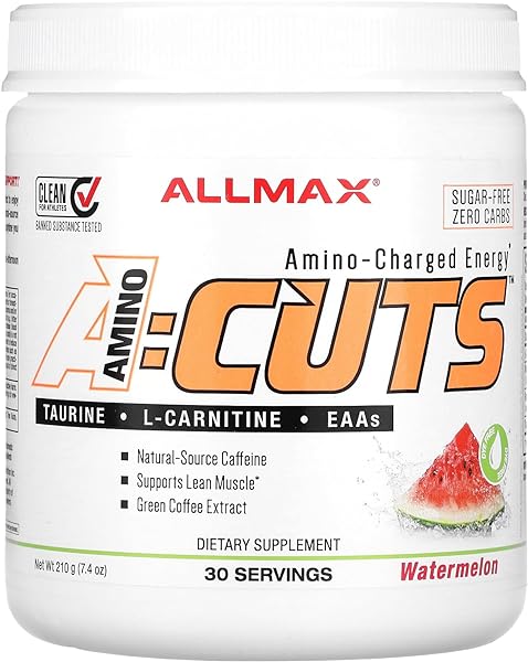 ALLMAX A:CUTS Amino-Charged Energy Drink, Watermelon - 210 g - with Caffeine, Green Coffee Extract, L-Carnitine & 2000 mg of Taurine - Sugar & Gluten Free - 30 Servings in Pakistan