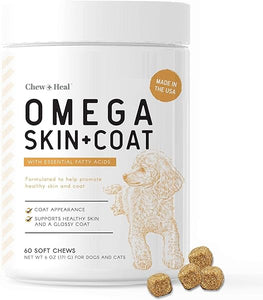 Salmon Oil for Dogs - 60 Soft Chew Omega Treats for Skin and Coat - Fish Oil Blend of Essential Fatty Acids, Omega 3 and 6, Vitamins, Antioxidants and Minerals - Made in USA in Pakistan