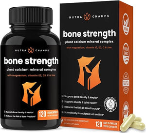 Bone Strength Supplements | Plant Based Calcium Supplement 600mg | Vitamin D3 2000 IU, K2, Magnesium, Potassium, Zinc, Boron & Strontium | Whole Food Supplement for Bone Health | 120 Vegan Capsules in Pakistan