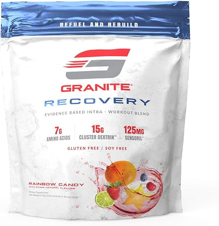 Granite® Recovery Intra-Workout (Rainbow Candy) | Max Performance & Muscle Growth. Improved Recovery & Stress | Essential Amino Acids + Cluster Dextrin + Sensoril | No Gluten or Soy | Made in USA in Pakistan