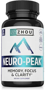 Zhou Neuro Peak Brain Support Supplement | Memory, Focus & Clarity Formula | DMAE, Rhodiola Rosea, Bacopa Monnieri, Ginkgo Biloba & More | 30 VegCaps in Pakistan