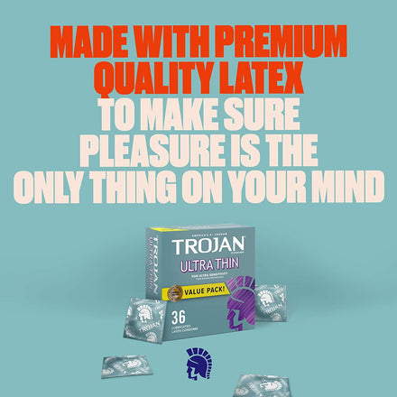 TROJAN Ultra Thin Condoms For Ultra Sensitivity, Lubricated Condoms for Men, America’s Number One Condom, 36 Count Value Pack