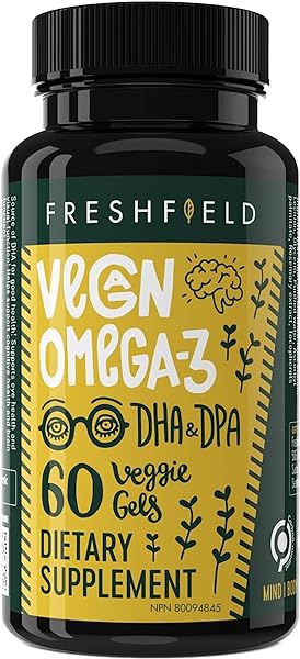 Freshfield Vegan Omega 3 DHA: Sustainably Sourced, Premium, Carrageenan Free, Compostable Bottle, Fish Oil Replacement, Carbon Neutral. Supports Heart, Brain, Joint Health w/ DPA (60) in Pakistan