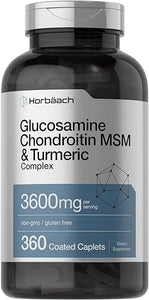 Glucosamine Chondroitin MSM | 3600 mg | 360 Caplets | Advanced Formula with Turmeric | Non-GMO, Gluten Free | by Horbaach in Pakistan