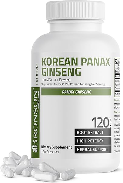 Bronson Korean Panax Ginseng (1000mg per Serving Equivalent from 10:1 Extract) Supports Energy, Endurance & Vitality + Memory and Mental Performance, 120 Capsules in Pakistan in Pakistan