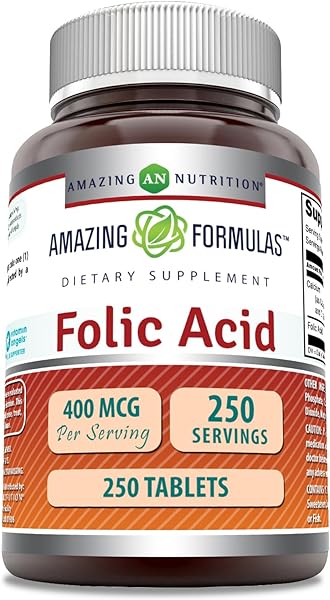 Amazing Formulas Folic Acid (Vitamin B9) 400 mcg Tablets | Non-GMO | Gluten Free | Made in USA (400 mcg, 250, Count) in Pakistan