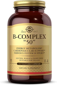 Solgar B-Complex “50”, 250 Vegetable Capsules - Energy Metabolism, Cardiovascular Support, Nervous System Support - Non-GMO, Vegan, Gluten Free, Dairy Free, Kosher, Halal - 250 Servings in Pakistan