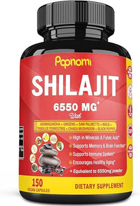 Shilajit Himalayan Supplement - 6550mg 150 Capsules Combined Ashwagandha, Ginseng, Saw Palmetto, Maca, Tribulus, Chaga & Black Pepper - 5 Month Supply for Strength, Stamina, Brain & Immune Health in Pakistan