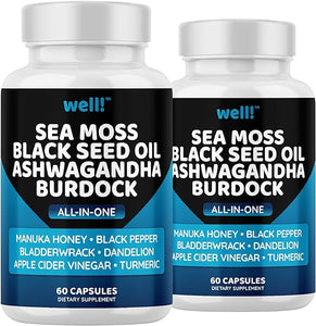 Sea Moss 3000, Black Seed Oil 2000, Ashwagandha 1000, Bladderwrack, Maca, Turmeric - Manuka Honey, Dandelion & Black Pepper, Super Antioxidants Supplement -120 in Pakistan
