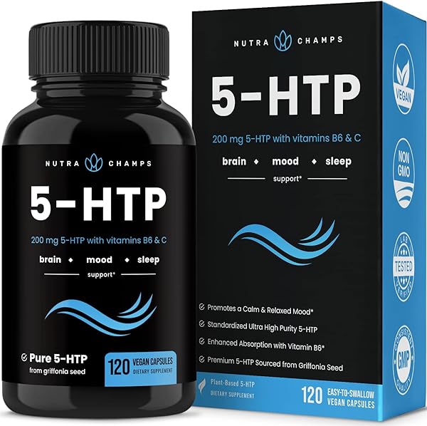 5-HTP 200mg | 120 Vegan Capsules | 5 HTP Supplement to Support Stress Relief, Brain Health, Enhanced Mood, Sleep & Serotonin | Pure 5HTP 100mg Pills Plus Co-Factors Vitamin B6 & Vitamin C in Pakistan