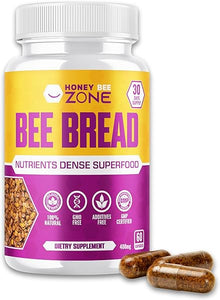 HONEYBEEZONE100% Natural Raw Bee Bread in 60 Veggie Capsules, Fermented Pollen, Superfood, Probiotic, Multivitamin & Nutrition Blend. Support, Energy, Vitality & Immune Booster Supplement for Adults in Pakistan