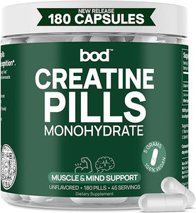 Creatine Monohydrate Pills - Muscle Builder, 180 Capsules 5G, 45 Servings, Vegan, Pre/Post-Workout, | Creatine Capsules for Women and Men, Micronized, Instantized, Powder Tablet Gummy Alt, Creatina in Pakistan