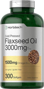 Flaxseed Oil Softgel Capsules 3000mg | 300 Count | High Potency | with Omega 3 6 9 | Non-GMO, Gluten Free | Cold Pressed Flax Seed | by Horbaach in Pakistan