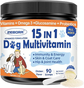 Dog Multivitamin Powder with Glucosamine, Dog Vitamins and Supplements for Immune Support, Dog Skin and Coat Supplement with Omega 3 for Allergy Relief, Probiotics for Dog Support Digestive Health in Pakistan