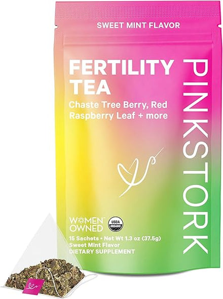 Pink Stork Fertility Tea for Conception and Hormone Balance with Organic Mint, Vitex, and Red Raspberry Leaf, Caffeine Free - Sweet Mint, 15 Sachets in Pakistan