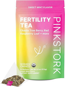 Pink Stork Fertility Tea for Conception and Hormone Balance with Organic Mint, Vitex, and Red Raspberry Leaf, Caffeine Free - Sweet Mint, 15 Sachets in Pakistan