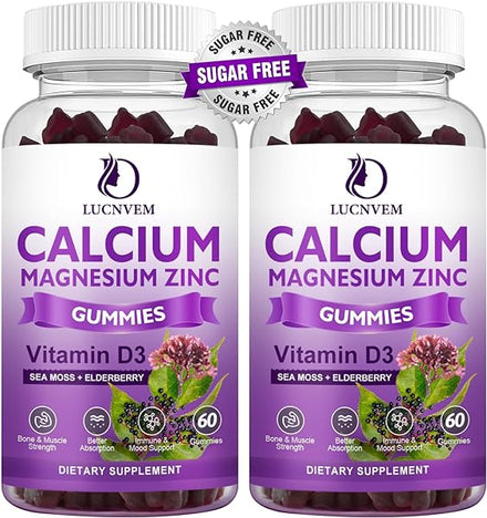 Sugar Free Calcium Magnesium Zinc Gummies, Sea Moss Complex Calcium Supplement Containing Magnesium Glycinate and Vitamin D3, for Bones, Muscles, Calm Mood & Sleep Support, Vegan, 60 Gummies(2 Pack) in Pakistan