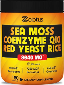 Zolotus 7 in 1 Sea Moss Supplement + Red Yeast Rice, Coenzyme Q10 Capsules, Equivalent to 8640mg, with Quercetin, Resveratrol, Vitamin B3, Vitamin D3, Body Balance, Immune System & Heart Health in Pakistan