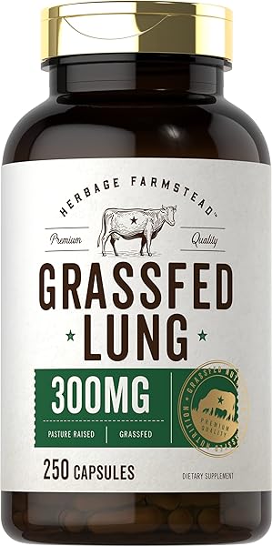 Grass Fed Beef Lung Capsules with Liver | 600mg | 250 Count | Non-GMO, Pasture Raised | by Herbage Farmstead in Pakistan