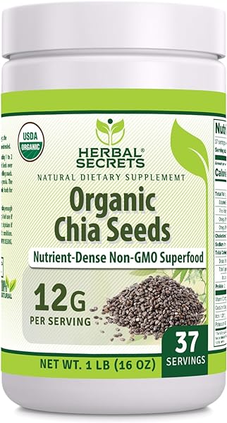 Herbal Secrets Organic Chia Seeds Supplement | 1 Lb | 12 Grams Per Serving | Non-GMO | Gluten Free | Made in USA in Pakistan in Pakistan