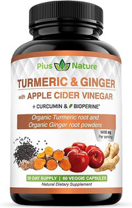Turmeric Root Powder, Ginger Powder and Apple Cider Vinegar Powder with Curcumin (95% Curcuminoids) and Bioperine, 1410 mg per Serving in Veggie Capsules (60) in Pakistan