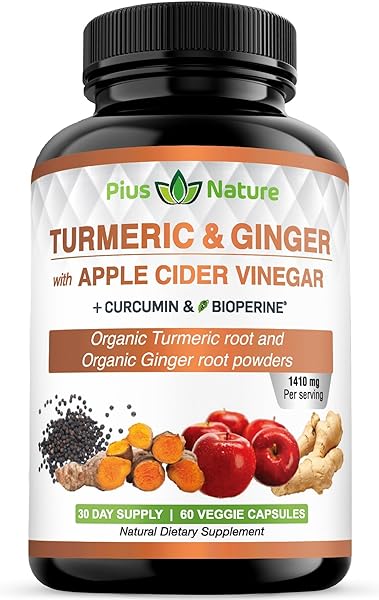 Turmeric Root Powder, Ginger Powder and Apple Cider Vinegar Powder with Curcumin (95% Curcuminoids) and Bioperine, 1410 mg per Serving in Veggie Capsules (60) in Pakistan in Pakistan