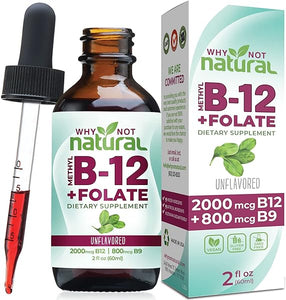 Why Not Natural Vitamin B12 Liquid Plus Folate - Organic Sublingual Extra Strength Vegan Drops - Methyl B12 and Folinic Supplement in Pakistan