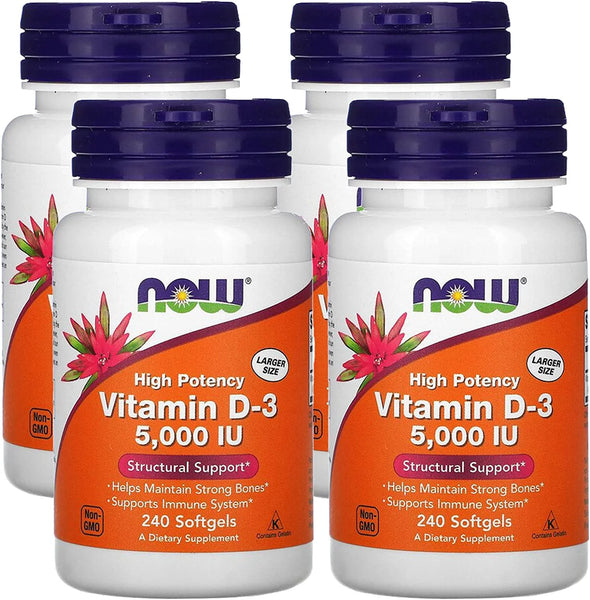 NOW Supplements, Vitamin D-3 5,000 IU, High Potency, Structural Support*, 240 Softgels