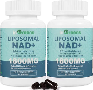 inGreens Liposomal NAD+ Supplement 1800 mg with Nicotinamide Riboside 200mg, Trans Resveratrol 200mg, Trimethylglycine 200mg，Boost NAD+, Aging Defense，Cellular Energy and DNA Repair, 60 Softgels in Pakistan