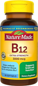 Nature Made Extra Strength Vitamin B12 3000 mcg, Dietary Supplement for Energy Metabolism Support, 60 Softgels, 60 Day Supply, Gluten free, No Artificial Flavors in Pakistan