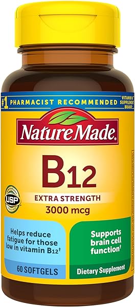 Nature Made Extra Strength Vitamin B12 3000 mcg, Dietary Supplement for Energy Metabolism Support, 60 Softgels, 60 Day Supply, Gluten free, No Artificial Flavors in Pakistan in Pakistan