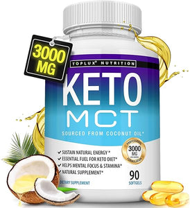 Toplux Keto MCT Oil Capsules Ketosis Diet - 3000mg Natural Pure Coconut Oil Extract Pills to Support Ketogenic Diet, Source of Energy, Easy to Digest for Men Women, 90 Softgels, Supplement in Pakistan