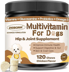 Dog Multivitamin Chews for Overall Health - Dog Vitamins and Supplements for Dogs with Glucosamine, Probiotics for Puppy & Senior Dogs with Minerals - Omega 3 Fish Oil for Skin & Coat - 120 Chews in Pakistan