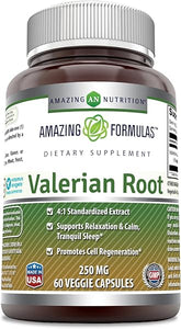 Amazing Formulas Valerian Root 4:1 Extract Supplement | 250 Mg | 1000 Mg Equivalent | 60 Veggie Capsules | Non-GMO | Gluten Free | Made in USA in Pakistan