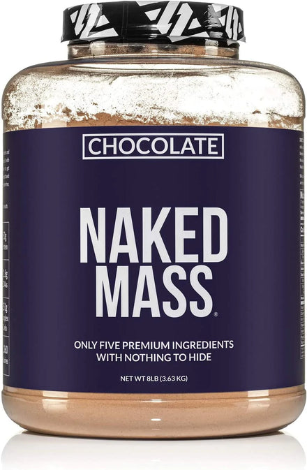 Chocolate Naked Mass - All Natural Chocolate Weight Gainer Protein Powder - 8lb Bulk, GMO Free, Gluten Free & Soy Free. No Artificial Ingredients - 1,360 Calories - 11 Servings