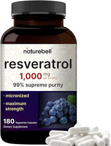 NatureBell Resveratrol Supplement 1000mg Per Serving, 180 Veggie Capsules, 99% Pure Trans-Resveratrol, Antioxidant for Healthy Aging, Brain & Heart Support – Non-GMO in Pakistan