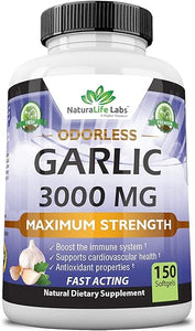 Odorless Pure Garlic 3000 mg per Serving Maximum Strength 150 Soft gels Promotes Healthy Cholesterol Levels Immune System Support in Pakistan