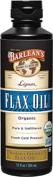 Barlean's Lignan Flaxseed Oil from Cold-Pressed Flaxseeds - 7,230 mg ALA Omega-3 Fatty Acids for Improving Heart Health - Vegan, USDA Organic, Non-GMO, Gluten-Free - 12 oz in Pakistan