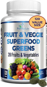 Fruit and Veggie Superfood Greens - 120 Tablets - 28 Fruits and Vegetables incl. Alfalfa, Barley Grass, Spirulina, Beet Root, Tart Cherry, Non-GMO - 120 Tablets in Pakistan
