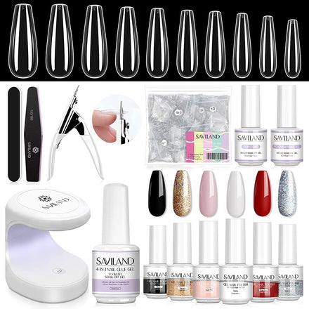 Acrylic Nail Kit Nail Extensions Kit, Glue, Coffin Nails Tips with Nail Glue Gel and Lamp, Nail Art