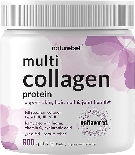 Multi Collagen Protein Powder 600g - 5 Types (I, II, III, V, X) Grass-Fed & Pasture-Raised | with Biotin 5000mcg, Vitamin C & Hyaluronic Acid | Keto, Paleo, Unflavored (54 Servings) in Pakistan in Pakistan