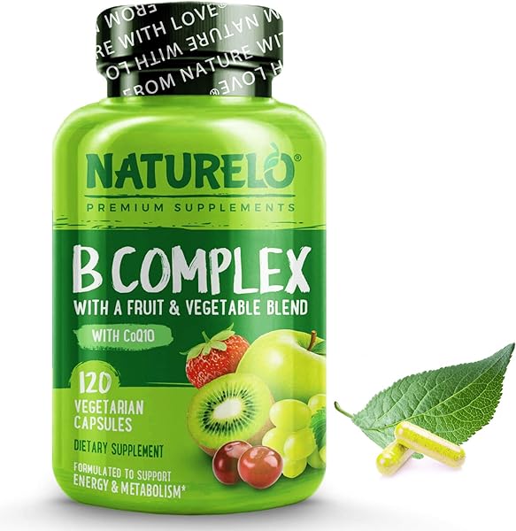 NATURELO Vitamin B Complex with Methyl B12, Methyl Folate, Vitamin B6, Biotin Plus Choline, CoQ10, and Fruit & Vegetable Blend - Supports Energy & Healthy Stress Response - Vegan - 120 Capsules in Pakistan in Pakistan